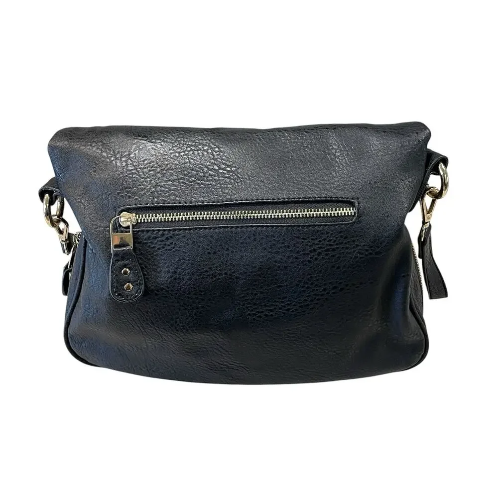 Moda Luxe Women’s Black Faux Leather Crossbody Bag Shoulder Bag Purse